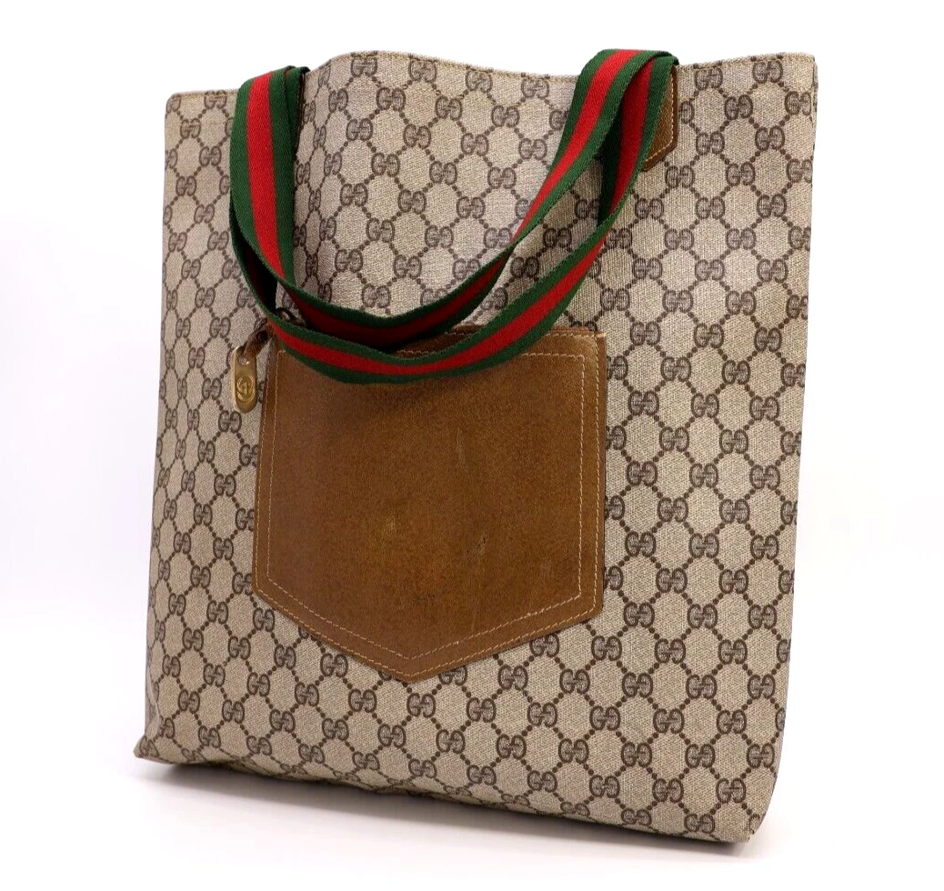 Gucci Vintage Sac Fourre tout Sac à Main Sac à Main Poignée Sherry GG Supreme Marron Authentique