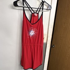 No Boundaries Juniors Red Sleeveless Sun Graphic Romper L 11-13 One-Piece