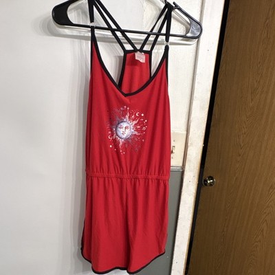 No Boundaries Juniors Red Sleeveless Sun Graphic Romper L (11-13) One-Piece