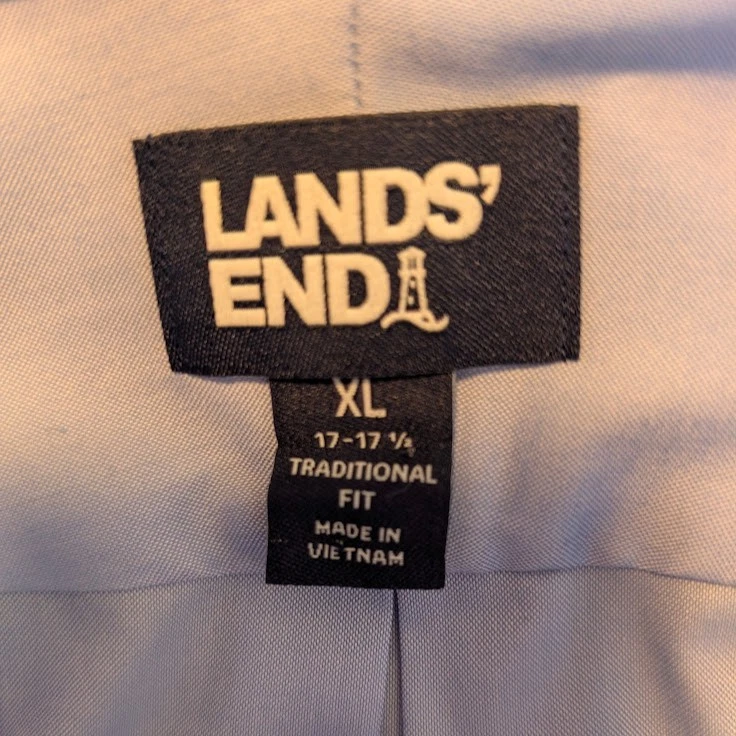 Camisa para Hombres LANDS' END XL 17-17.5 Azul Sin Hierro Supima Pinpoint Oxford Abotonada Foto 3 de 4