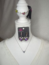 Iridescent Rhinestone 3-piece Set-PAPARAZZI Jewelry Earrings Necklace Bracelet