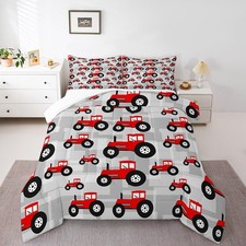 Red Tractor Comforter Cartoon Car Comforter Set for Boys Girls Farm Equipment...
