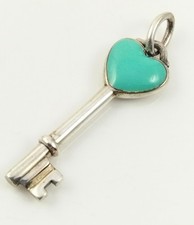 Tiffany  Co. Sterling Silver Blue Enamel Key To My Heart Pendant 1"