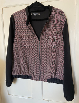 Principles By Ben de Lisi Jacke Gr. 18 schwarz rot Fischgrät Reißverschluss Bomberjacke