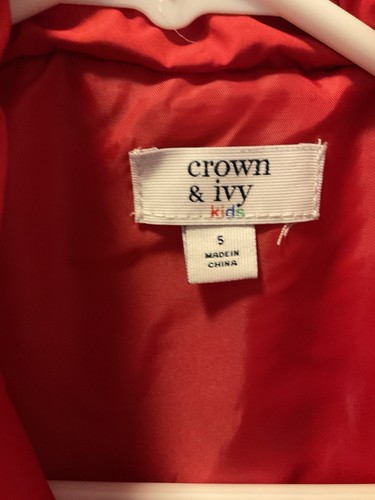 Crown & Ivy Kids Puffer Vest Full Front Zip Side Pockets Navy/red Sz S - Picture 2 of 4