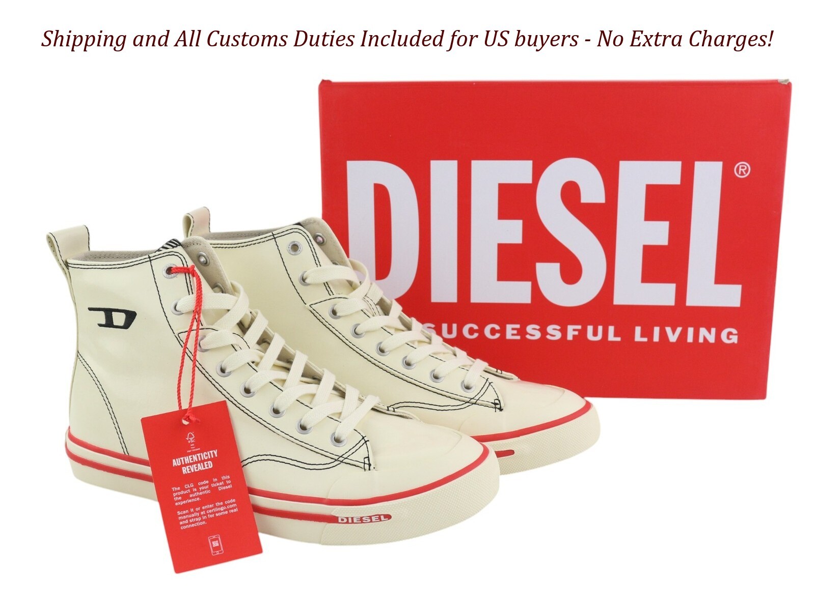 DIESEL S-Athos Mid Men Sneakers White Coated Almond Toe Trainers I