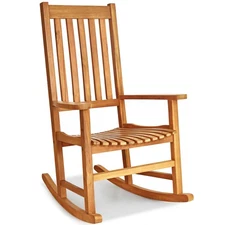Wooden Rocking Chair Porch Rocker High Back Garden Seat For Indoor Outdoor Teak