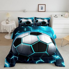 Boys Football Bedding Comforter Sets Soccer Bedding Sets Twin,Blue Glowing Ho...