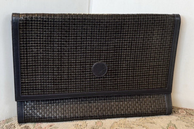 Vintage FENDI Woven Leather Attache Document Laptop Case Bag navy 15'' Briefcase