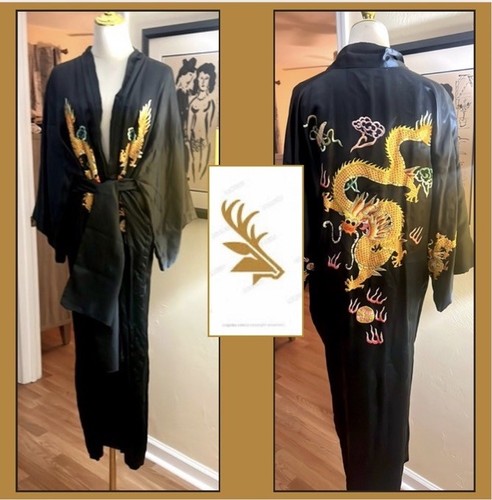 Vintage Golden Dragon Embroidered Kimono/ Robe- Unisex, Exquisite,