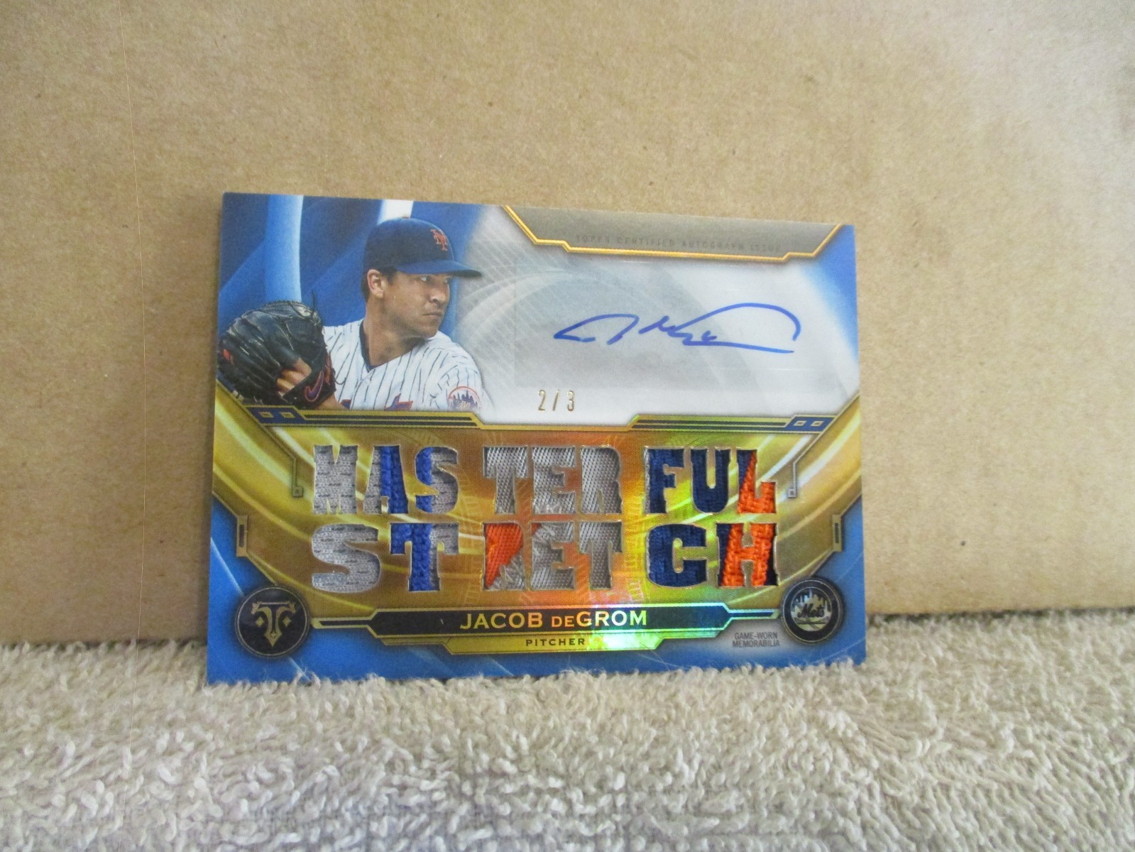 2019 TOPPS TRIPLE THREADS JACOB DEGROM #TTAR-JD4 3 COLOR RELIC PATCH AUTO 2/3 view 5