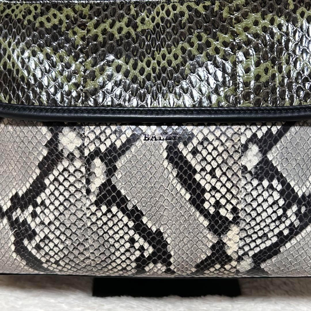 Bally Python Calf Leather 2Way Handbag Black Gree… - image 4