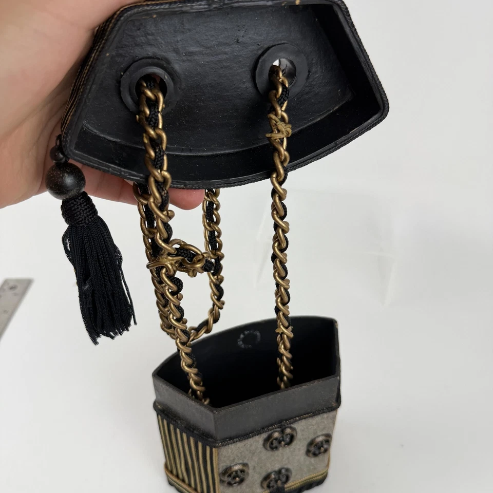 Mary Frances Handbag Womens Black Gold Embellished Beaded Box Tassel VINTAGE - Image 4 of 4