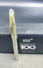 Montblanc Meister Stuck Ballpoint Pen Silver Body + Golden Clip I Black Ink