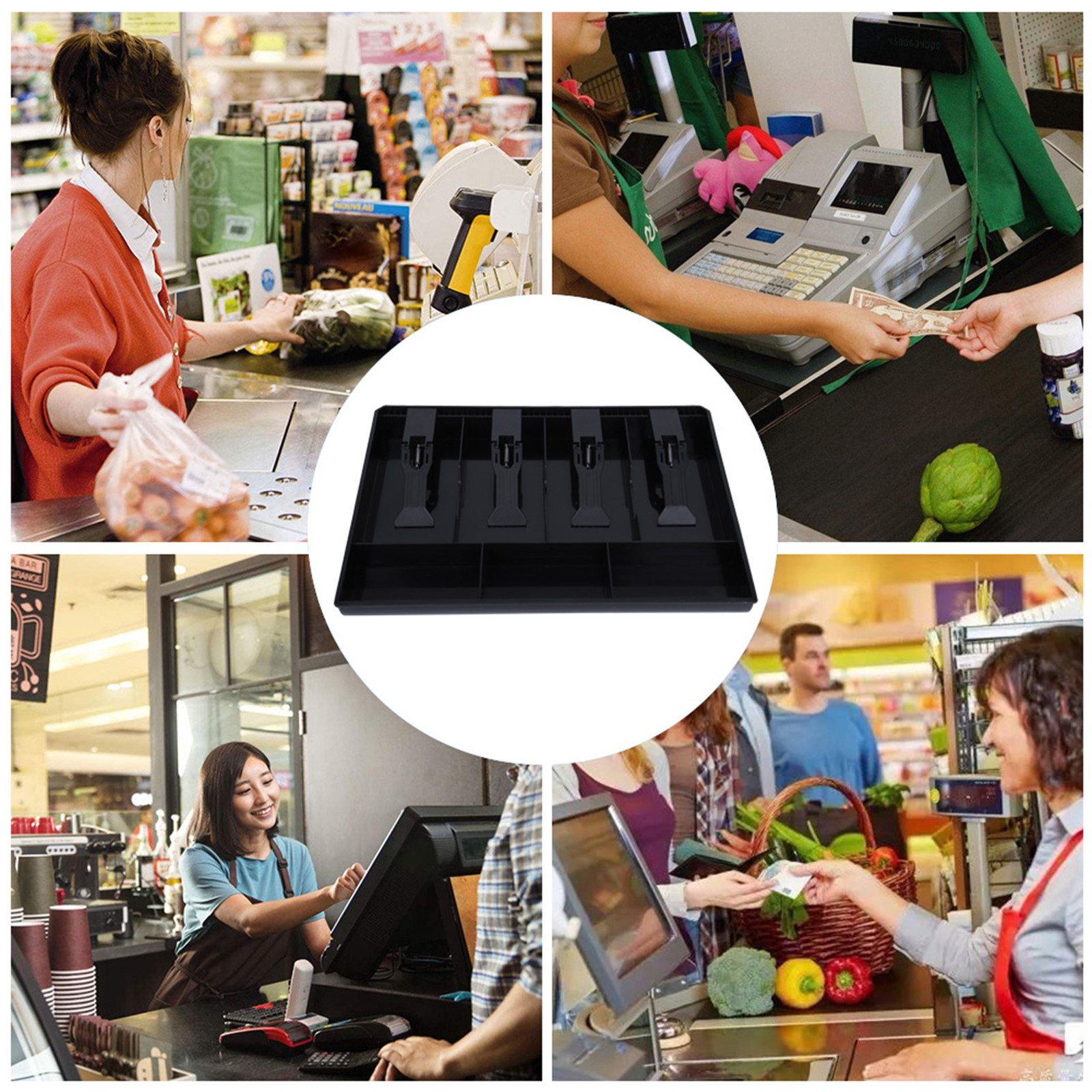 Cash Drawer Register Insert Tray 4 Bills 3 Coins Money Storage Box Black❀