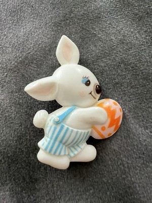 Vintage Hallmark Easter Bunny Egg Overalls Spring Lapel Pin Collectible