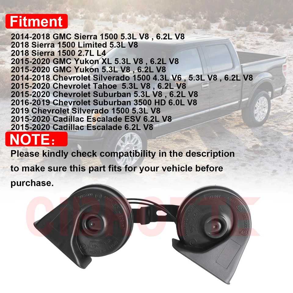 Bocina de paso alto y bajo para 14-18 GMC Sierra 1500 15-20 Escalade Suburban Foto 3 de 4