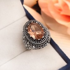 925 Sterling Silver Rose Cut Smoky Quartz Gemstone Jewelry Ring All size US 
