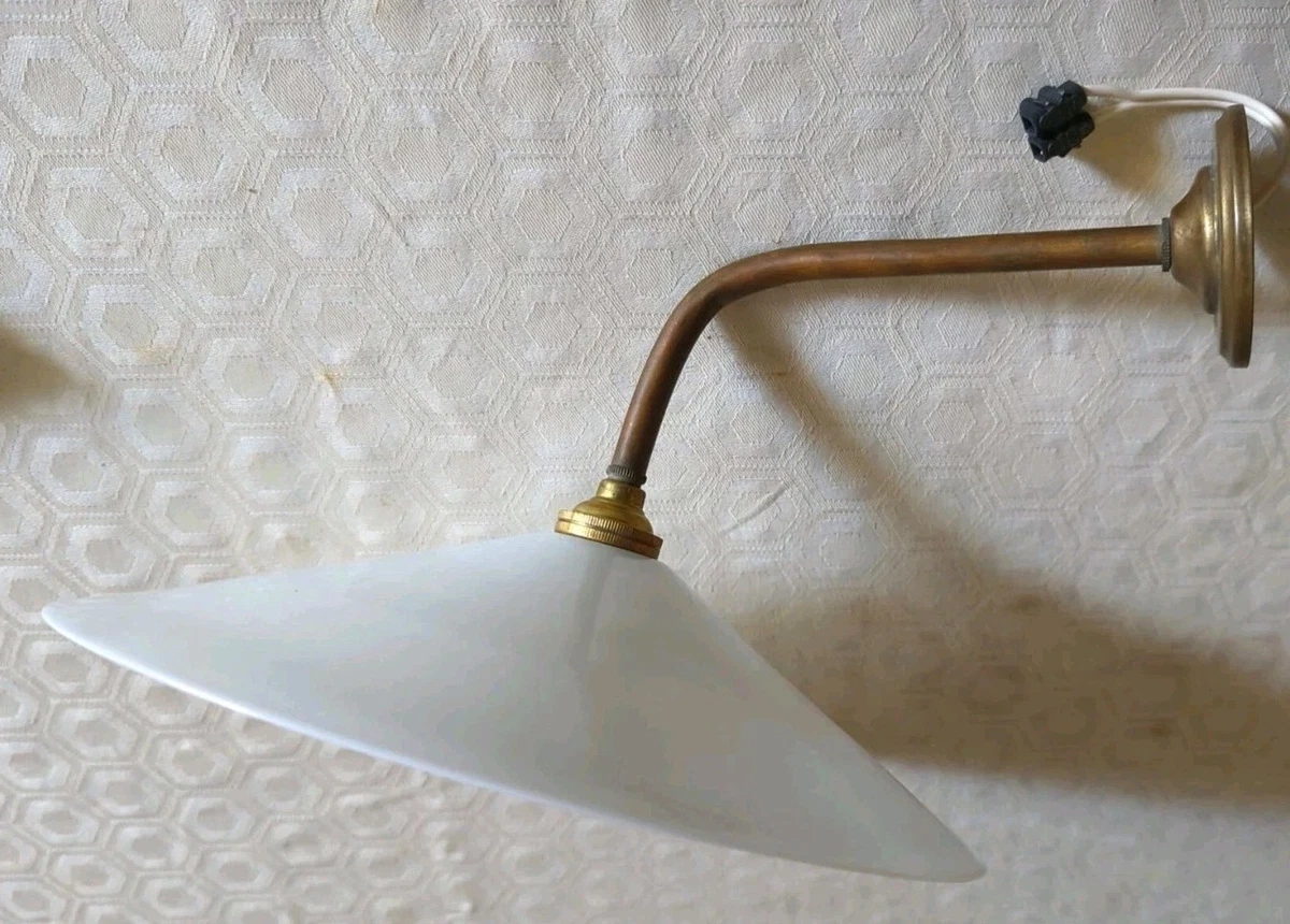 Grand Abat-jour Vintage XXe – Verre Pressé Blanc Et Transparent – Très Bon état