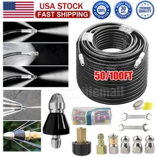 100FT Sewer Jetter Nozzles Kit Drain Cleaning Hose for Pressure Washer 5800PSI