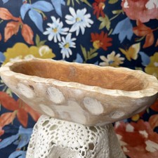 Wood Bowl Hand Carved Rustic Boho Home Decor Bread Bowl Farmhouse Primitive