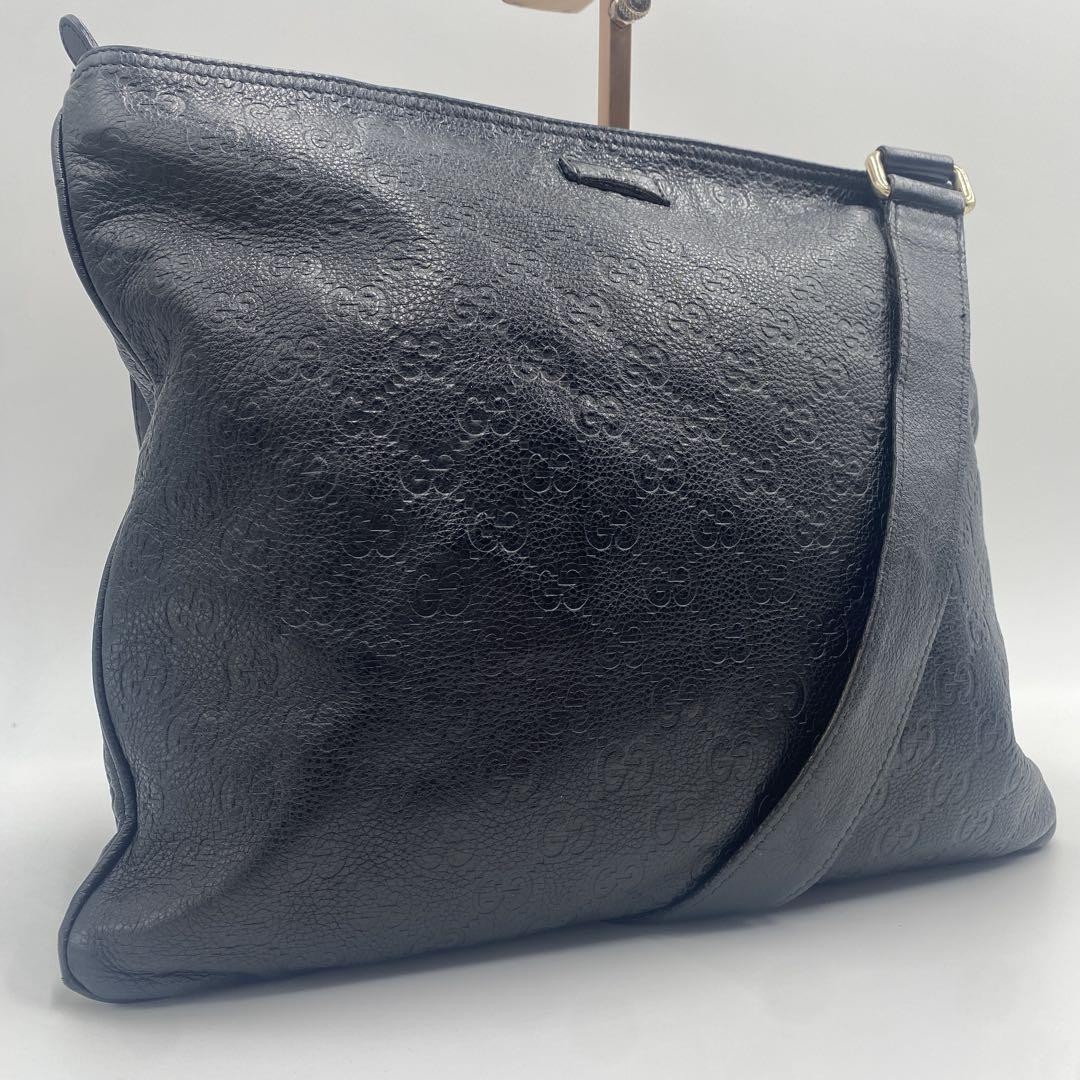 Excellent Condition Guccissima GG Pattern Shoulder Bag Crossbody Black From Japa