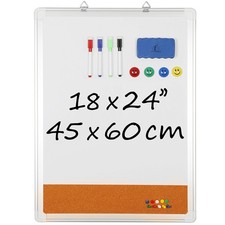 White Board Cork Board Combo - 18x24 in Dry Erase Board with Cork and 1 Magne...