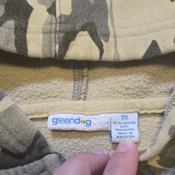 Greendog Kids 7X Sudadera con Capucha Verde Camuflaje Cremallera Completa Bolsillo Cordón Mezcla de Algodón Foto 2 de 4