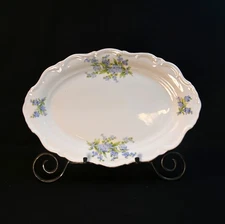 Bavaria Winterling Oval Platter Forget Me Nots Flowers w/Leaves Gold Trim 1955+