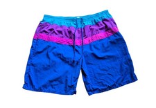 Vintage 80s 90s Towncraft Swim Shorts Lined Trunks Blue Purple Pink Drawstring