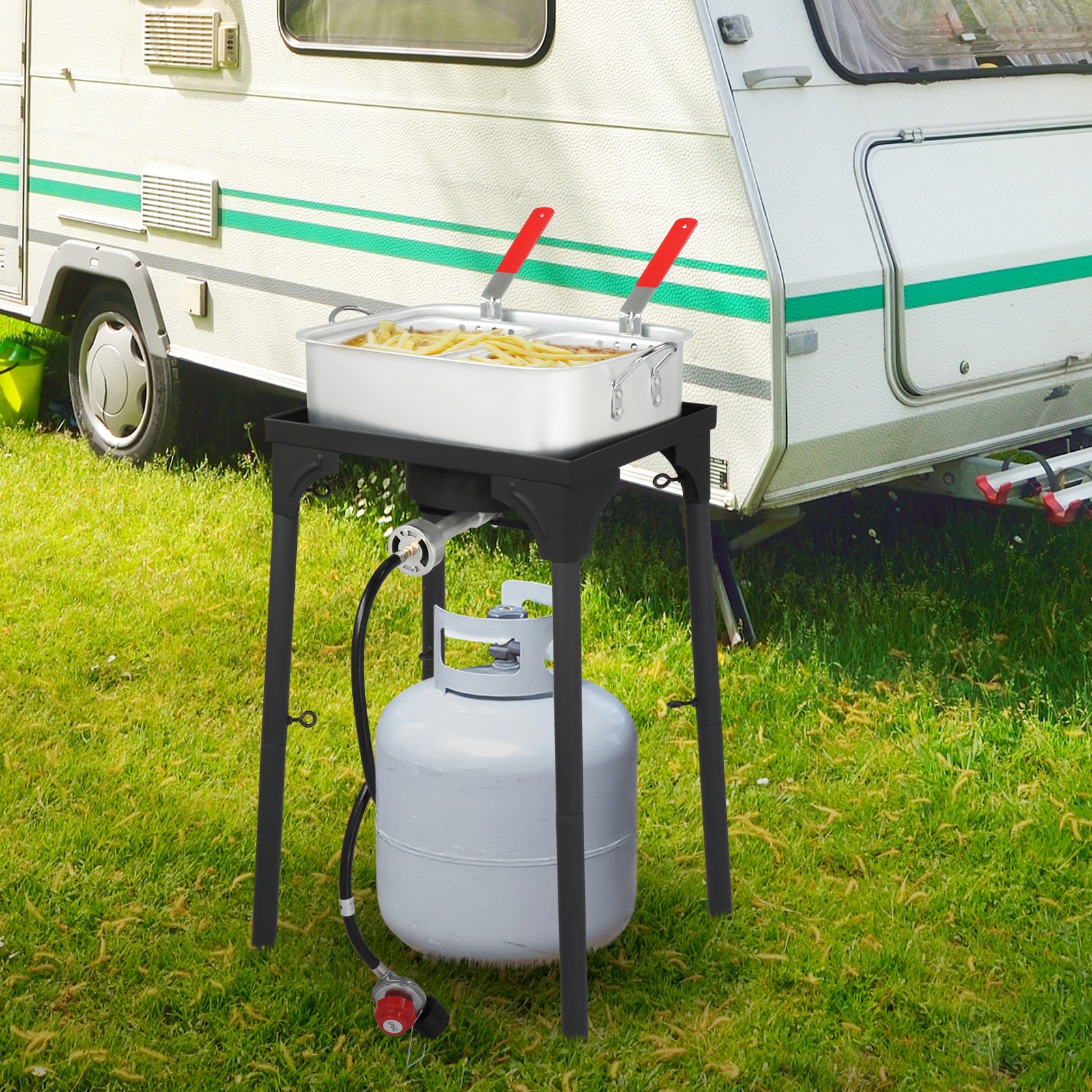 18 Qt Aluminum Outdoor Propane Deep Fryer Kit Fish and Wing Fryer w/ 2 Baskets