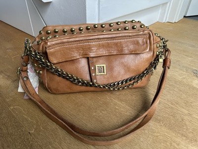 A.S.98 AS98 Tasche Nieten Cognac Neu Echtleder Leder Italy Airstep Handtasche
