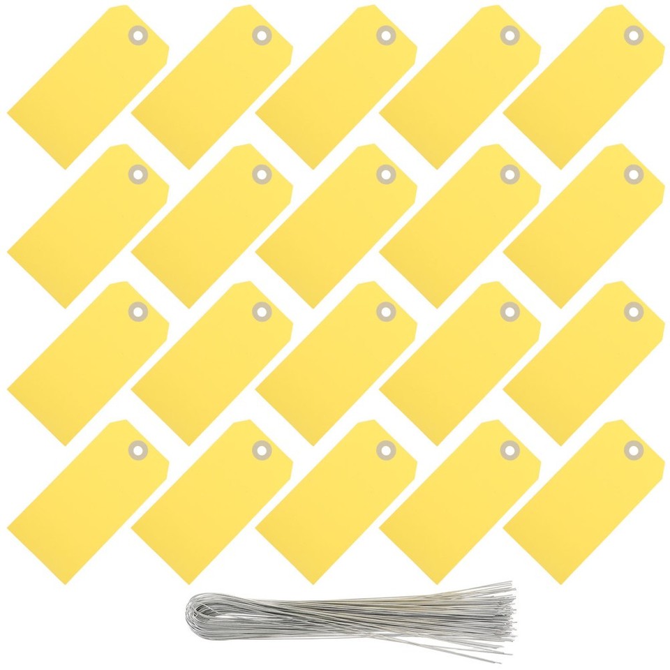 Clean Yellow Tag 100Pcs Shipping Tags with Wire Tie Yellow Paper Label for Shipping ...