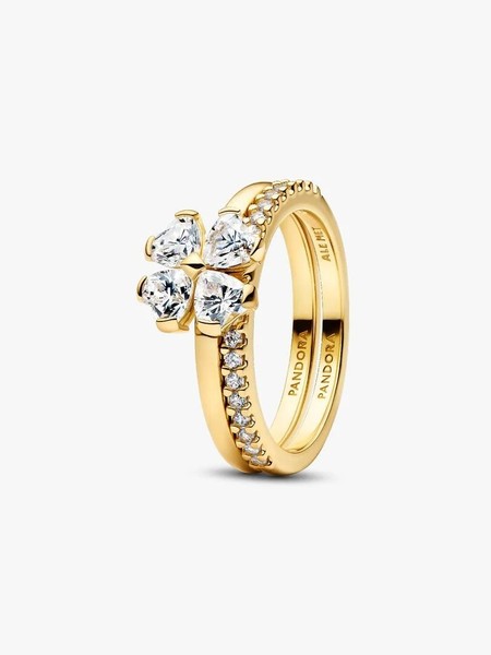 Pandora 14Kt. Vergoldeter Sparkling Lucky Clover Ring 164507C01 W54 Neu-image