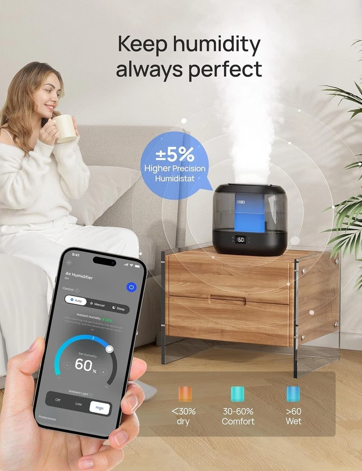Smart 4L Top Fill Ultrasonic Humidifier for Bedrooms & Nurseries - Quiet Comfort - Image 4 of 4