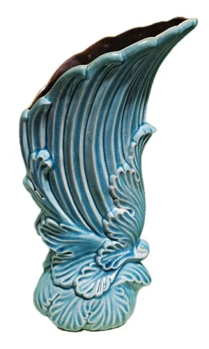 Red Wing MCM #1290 Pottery Art Denim Blue Vase Inner Glaze Dark Brown Planter