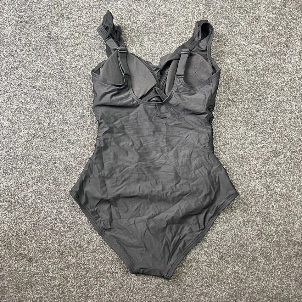 DKNY Ruffled Plunge V-Neck One Piece Women's,  Black  / Size XS - Image 2 of 3