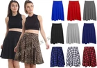Women Plain Knee Length Ladies Soft Ponty Flared Short Skater Midi Skirt 8-26