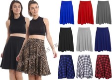 Women Plain Knee Length Ladies Soft Ponty Flared Short Skater Midi Skirt 8-26