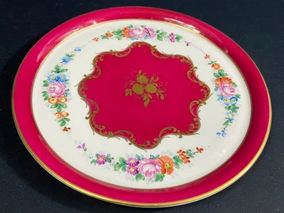 Plateau circulaire en porcelaine à décor floral polychrome Louis XVI romantique - Photo 1/4