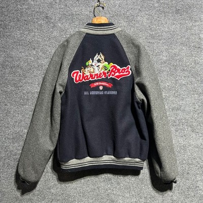 Vintage Warner Bros Varsity Jacket Mens Large Blue Wool Looney Tunes 1999 Retro
