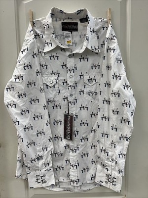 Rock & Roll Cowboy L/S Pearl Snap Steer Head Print Shirt Large NWT