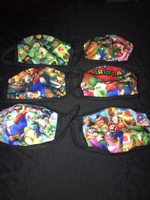 Gaming Super Mario Face Mask Kids 100% Cotton Machine Washable Set of 6