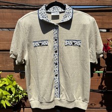 Alfred Dunner Knit Top Womens Large Tan Blue Pattern GUC Vintage Made in USA