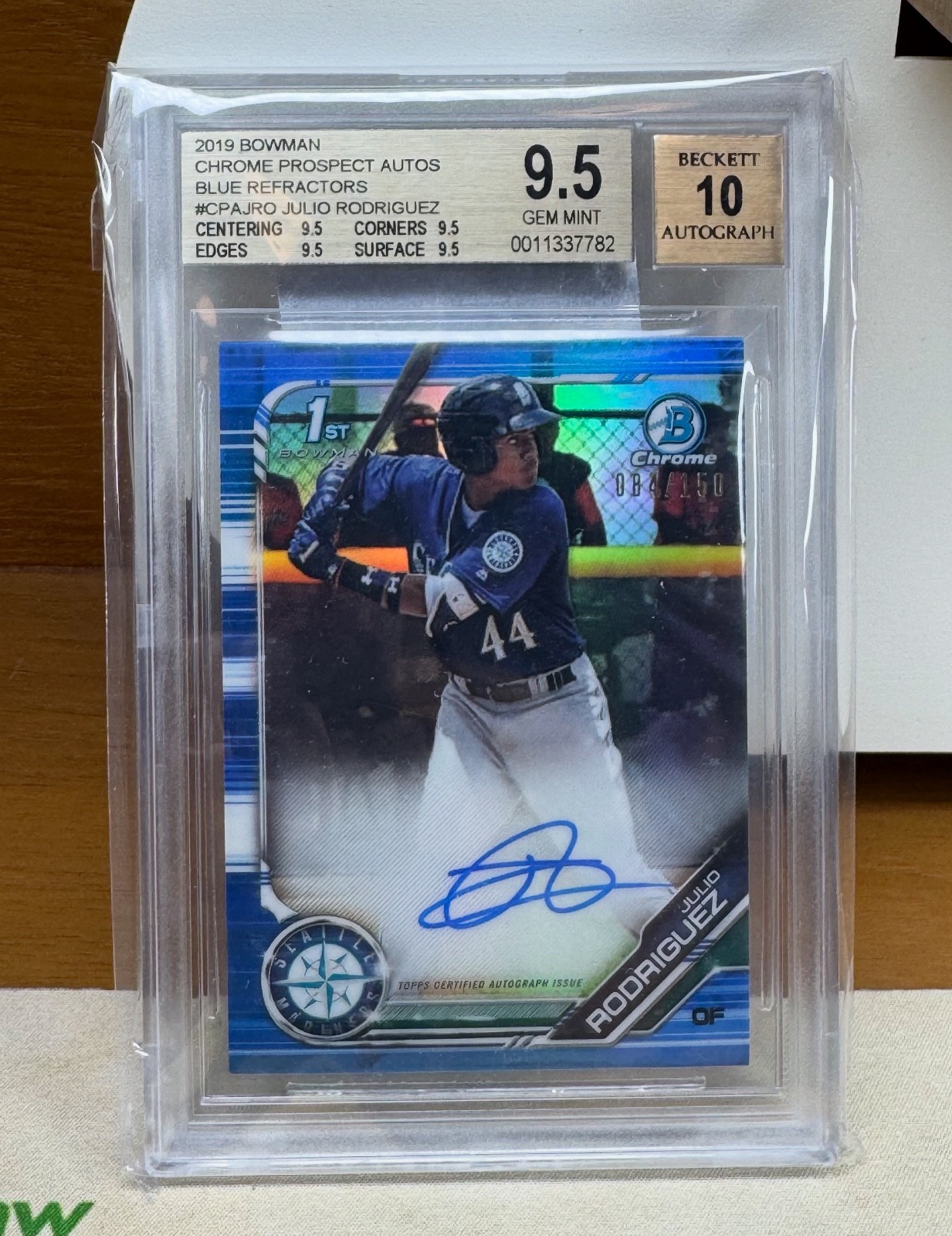 2019 Julio Rodriguez Bowman Chrome Auto 1st Prospect Blue Refractor /150 BGS 9.5