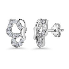 Butterfly Stud Earrings CZ 925 Sterling Silver 10mm