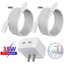 35W Dual Type C Port Adapter PD USB C Fast Charger Cable For iPhone 14/13/12/11
