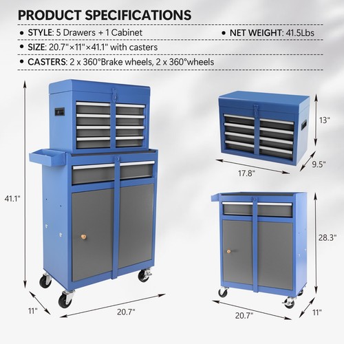 Rolling Tool Chest with Drawers Tool Organization Box Storage Cabinet for Garage - Picture 45 of 48