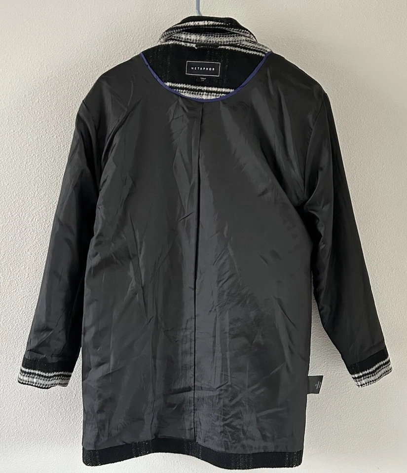 Abrigo para mujer Metaphor mezcla de lana a rayas negro/blanco talla S Foto 4 de 4