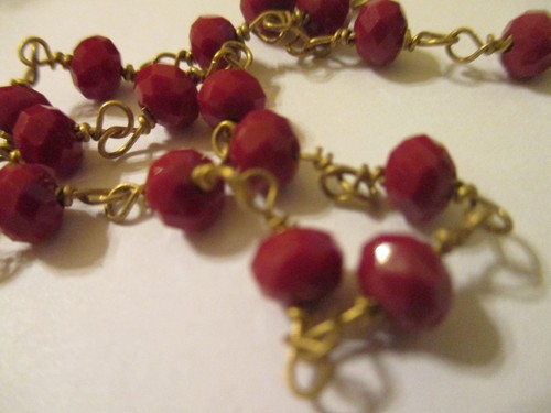 8 Ft Red Crystal Hand Knotted Beaded Brass Chain Simulated Ruby Rosary BC2 - Picture 5 of 8